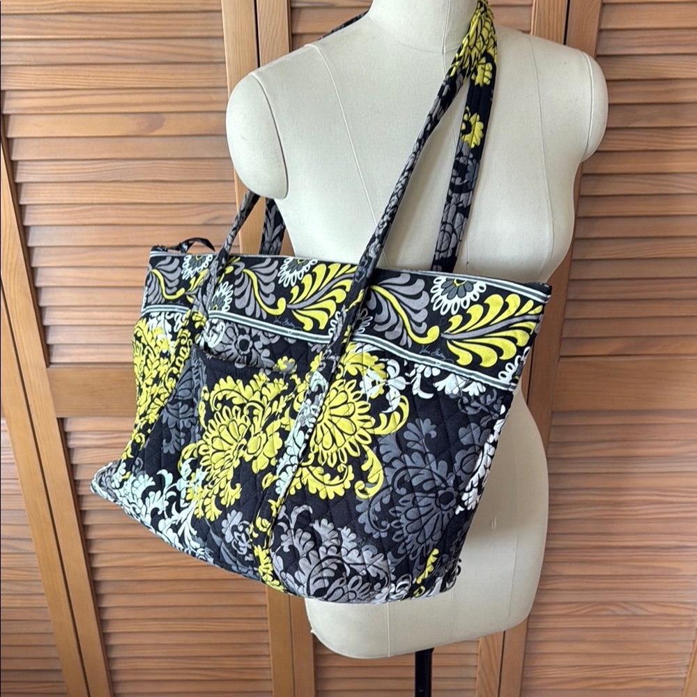 Vera Bradley Black, Yellow and Gray Quilted Floral Tote